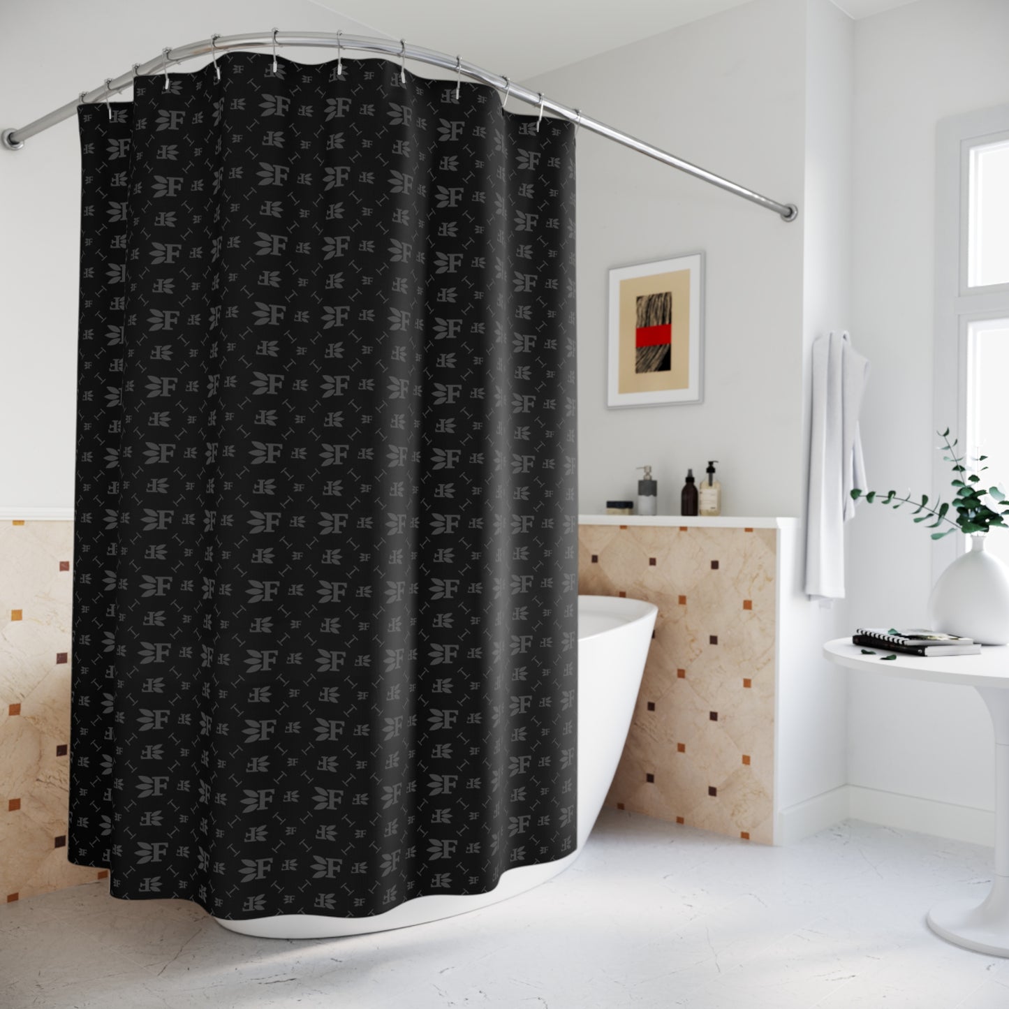 Forberz Shower Curtain - Black w/Silver Pattern - Classic