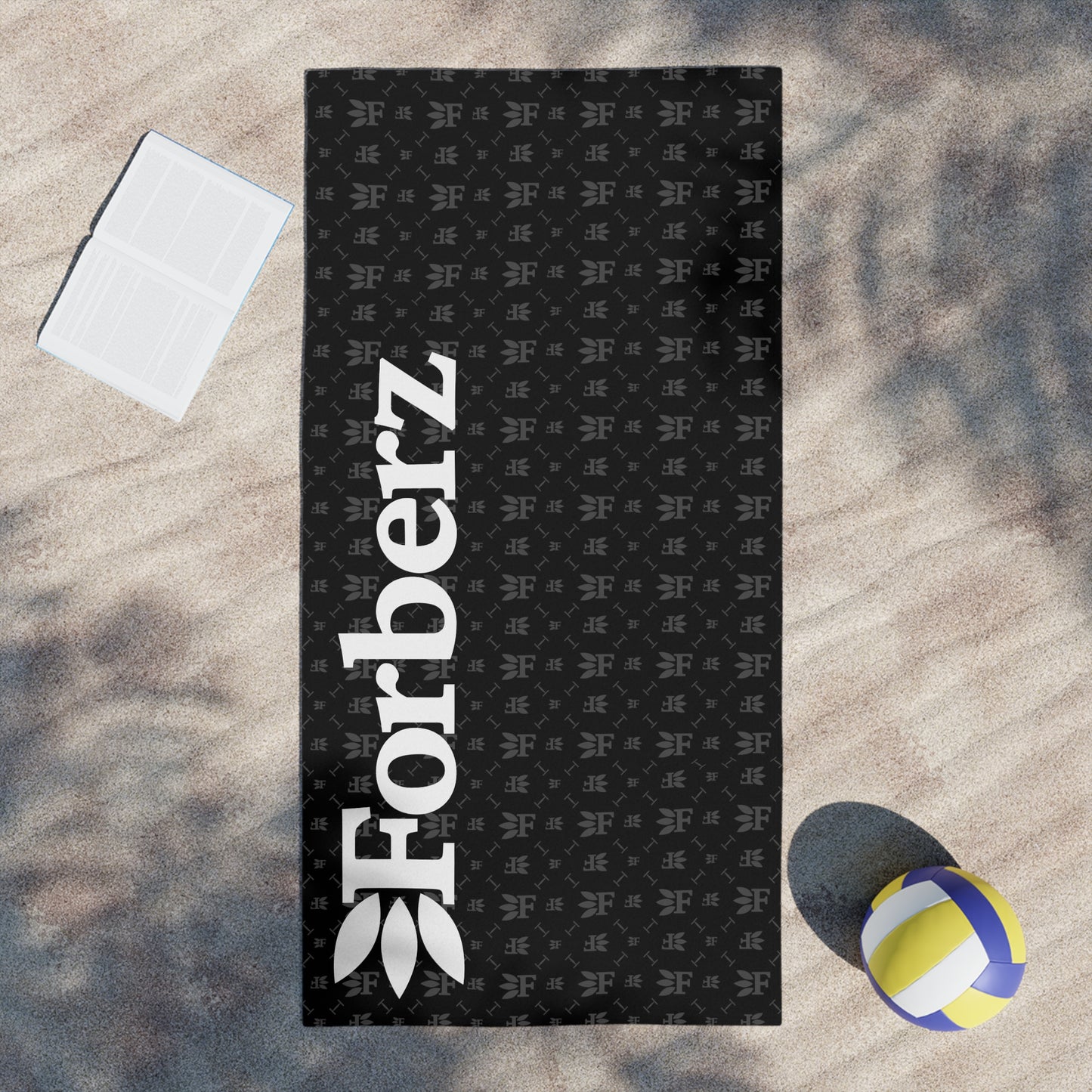 Forberz Beach Towel – Black w/Silver Pattern & Big Logo