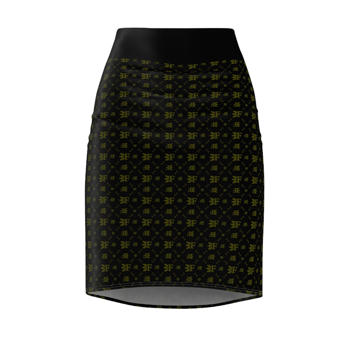 Forberz Women Pencil Skirt - Black w/Gold Pattern - Classic