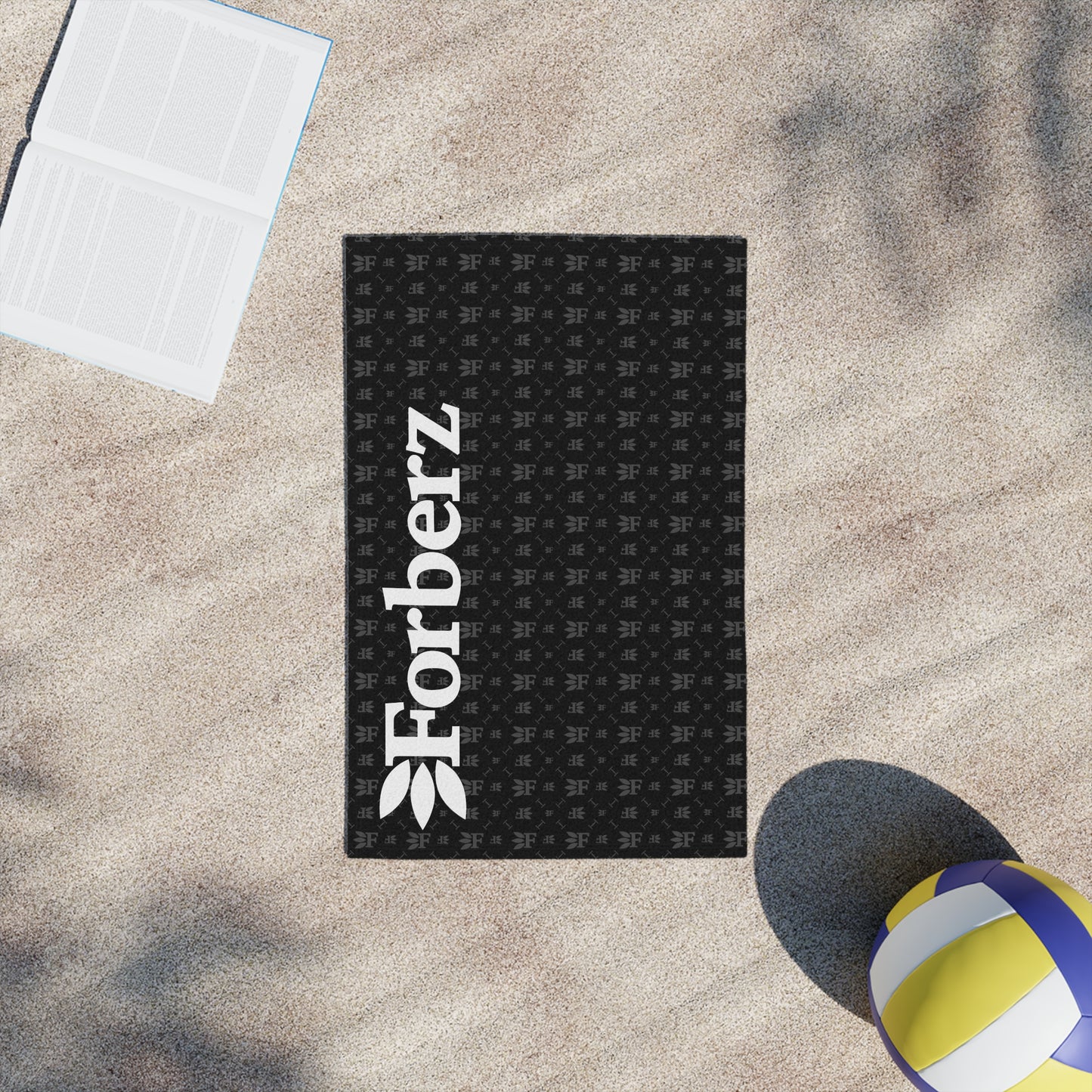 Forberz Beach Towel – Black w/Silver Pattern & Big Logo