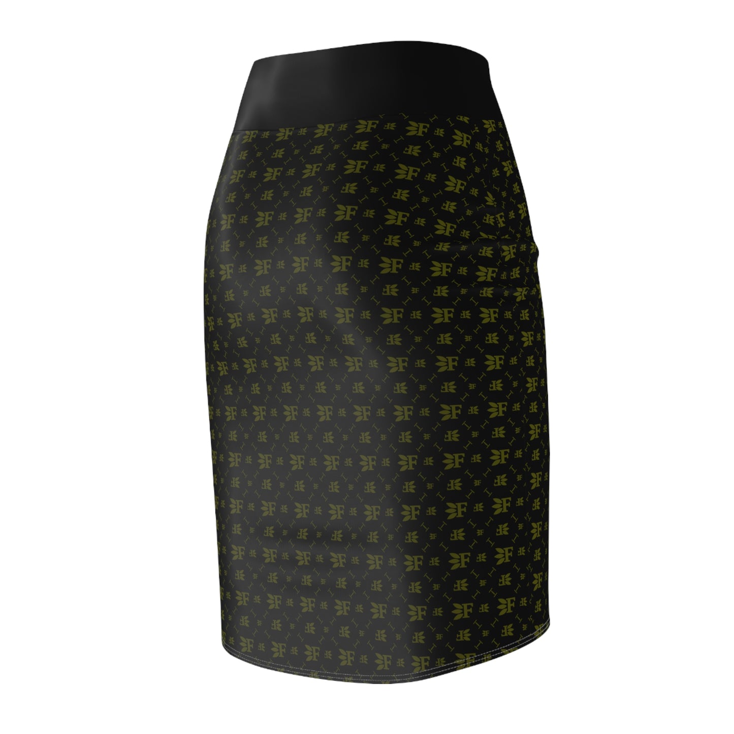 Forberz Women Pencil Skirt - Black w/Gold Pattern - Classic