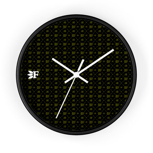 Forberz 10" Wall Clock - Black w/Gold Pattern and "F" - Classic