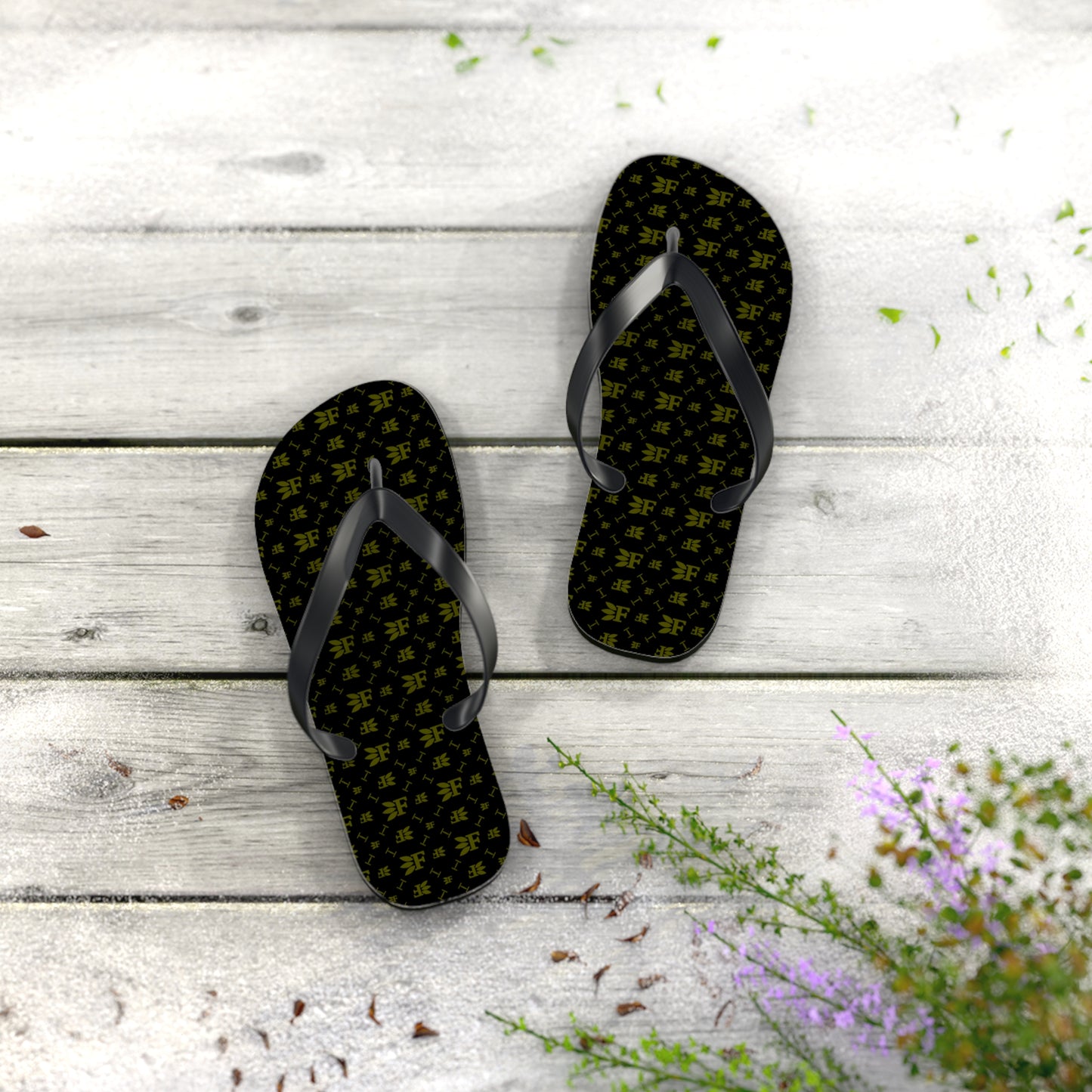 Forberz Flip Flops - Black w/Gold Pattern - Classic